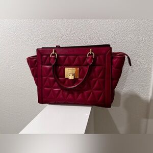 Michael Kors Red Quilted Leather Large Top Zip Satchel Bag